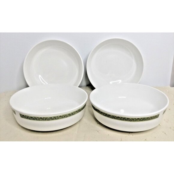 4 Centura Lynnwood 5-5/8" Cereal Soup Bowls Corning Pyroceram Green Floral Band - Picture 1 of 7